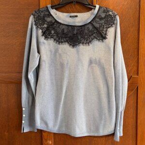 Upcycled Hannah waffle top with lace trim, size L